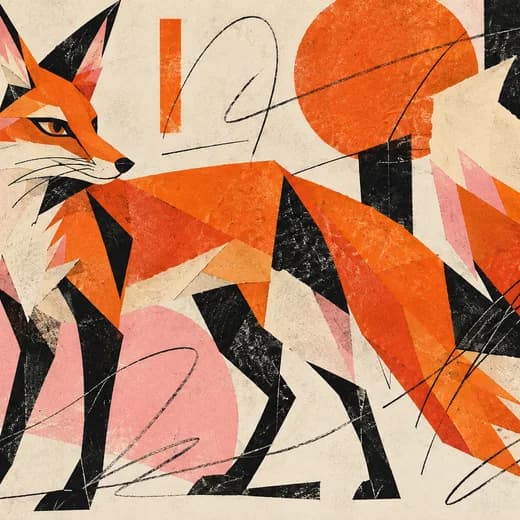 Geometrischer Fuchs in Orange und Rosa als Kunstmotiv