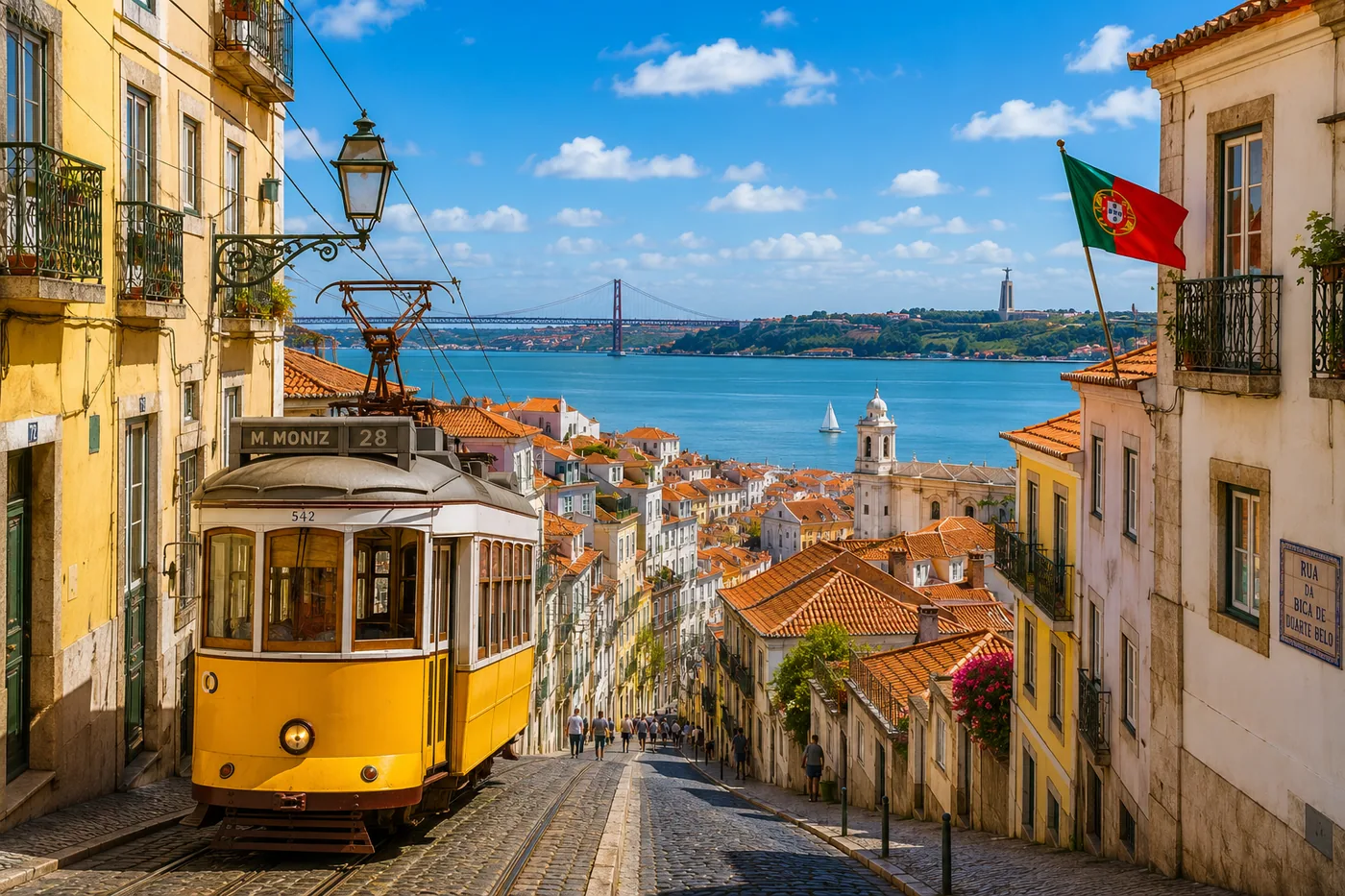 Historische Straßenbahn in Lissabon am Tag