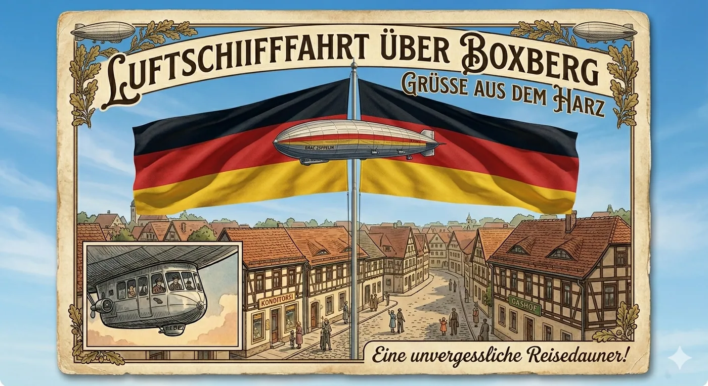 Luftschiff über Boxberg mit deutscher Flagge – Motiv für Deutschland & Europa als Fototapete
