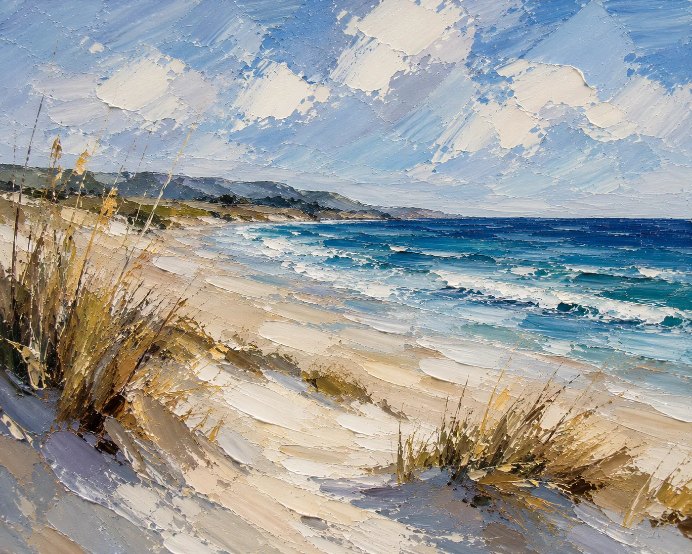 Blick auf einen Strand mit Wellen und Dünen am Meer – Motiv für Meer & Küste als Fototapete