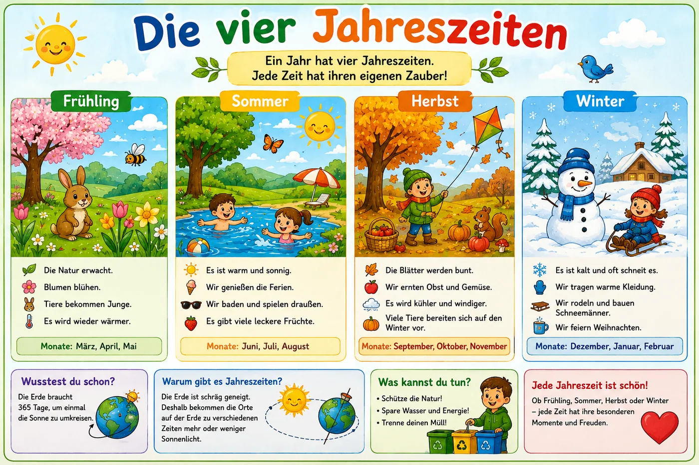 Vier Jahreszeiten im Kinderzimmer: Frühling, Sommer, Herbst und Winter