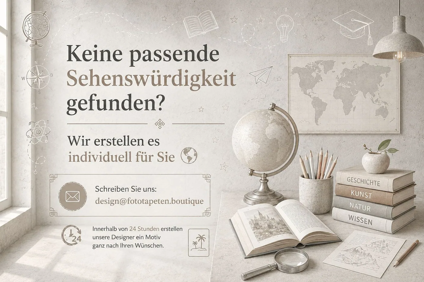 Weltkarte mit Büchern und einem Globus in einem Loft-Stil